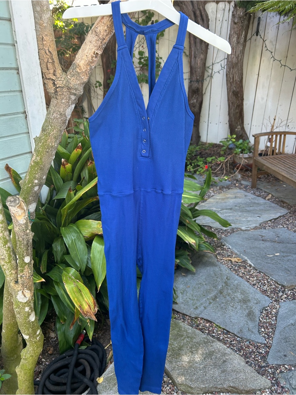 Free People Movement x The Class Blue Henley Jumpsuit